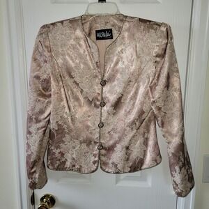 Ursula Of Switzerland 10 Evening Jacket Rose Gold Floral Gold Trim Longsleeve